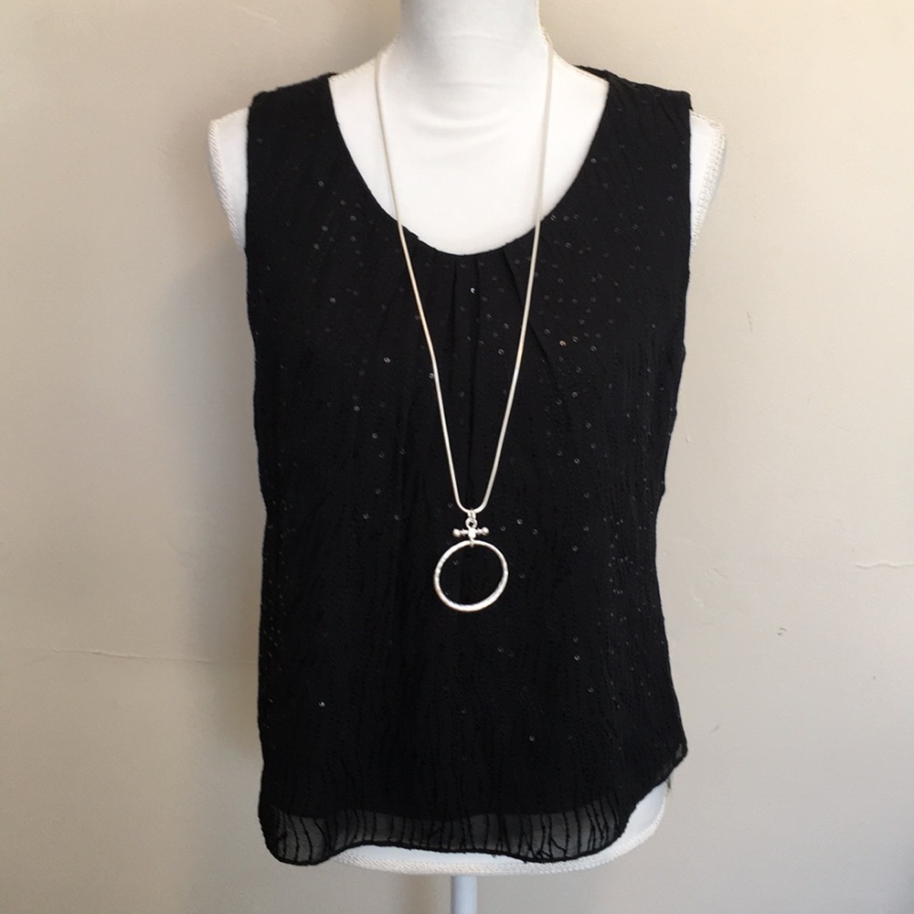 NWT🌸 Talbots Black Silk top with sequins. Sz 12
